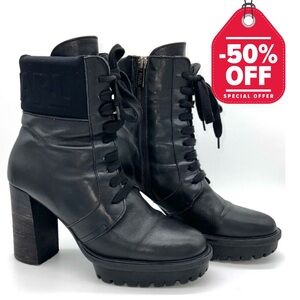 Karl Lagerfeld Women's Boots Black Voyage Paris Quilted Logo Ankle Size 7.5